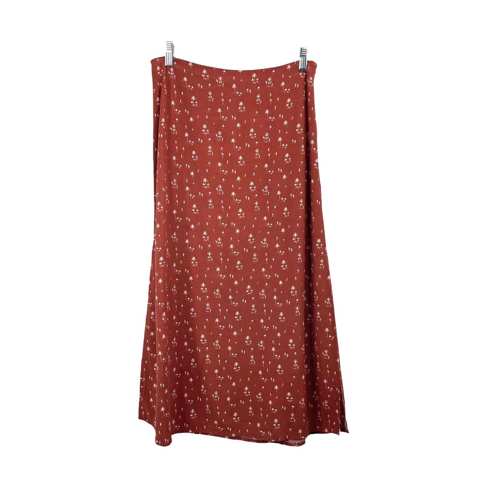 Marine Layer Ryan Midi Slip Skirt Size 4 brick rust orange palm beach print - Picture 2 of 9
